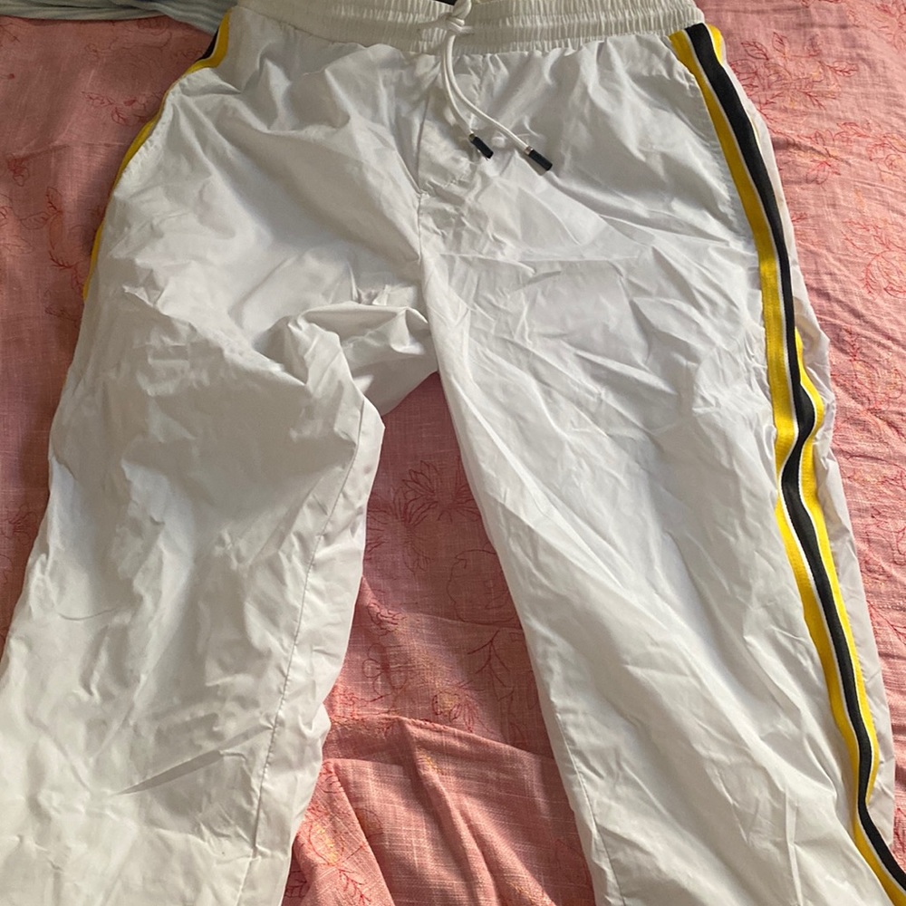 White With Black and Yellow Strip Joggers